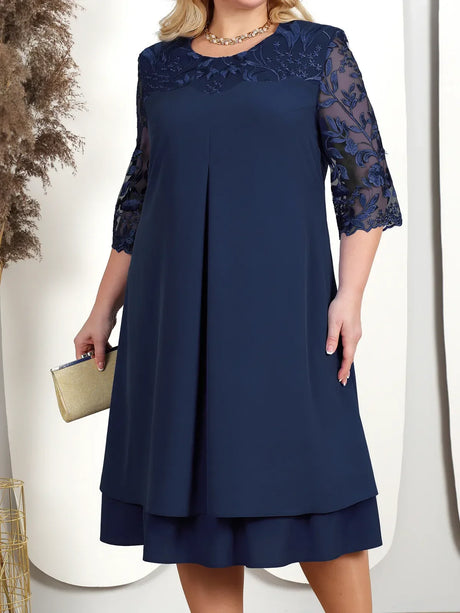 Plus Size Dress Elegant Embroidery Chiffon Prom Formal Party Dresses for Chubby Women Loose Ladies Church Dress