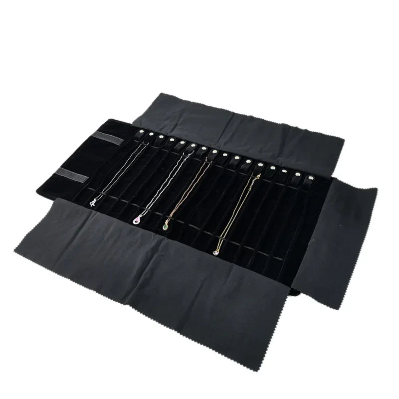 Fashion Black Velvet Zipper Jewelry Roll Bag for Jewellery Ring Earrings Organizer Storage Bag Portable Necklace Display Cases