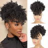 Afro Puff Drawstring Ponytail with Bangs Pineapple Updo Hair for Black Women, Short Kinky Curly Ponytail Bun (1B