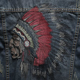 Prowow Fashion Streetwear Men Jacket Retro Blue Indian Chief Embroidery Denim Jackets Men Size M-6XL Hip Hop Punk Coats