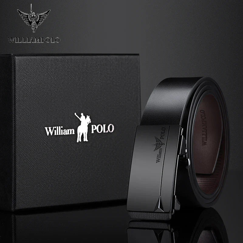 WILLIAMPOLO Famous Brand Belt Men Top Quality Genuine Leather Luxury Designer Male Automatic Buckle Belts For Men 105-130cm