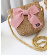 2pcs Set Summer Straw Hat With Bag For Girls Casual Bowknot Sunhat Children Protection Visor Caps Outdoor Beach Bucket Hat