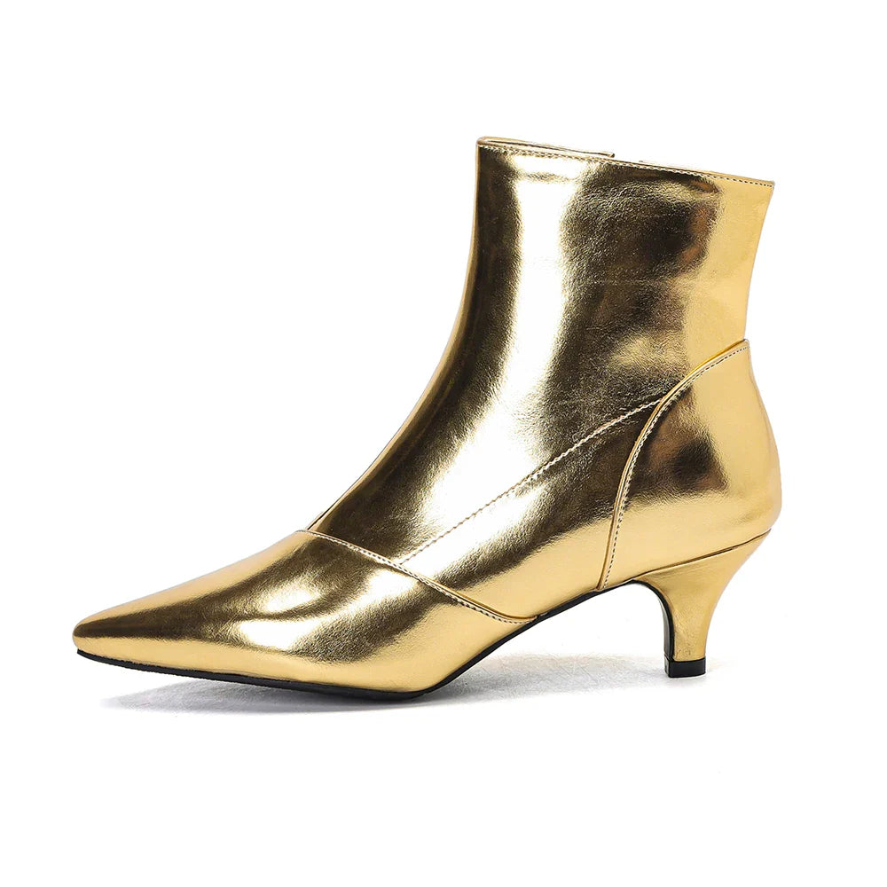 Pointed Toe Ankle Boots For Women Fashion Side Zippers Short Boots Female Slim Thin High Heels Gold Silver Shoes Booties Feminim