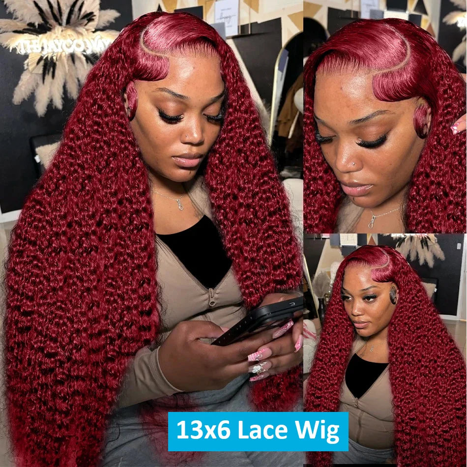 Cosdelu 13x4 Deep Curly Lace Frontal Wig 99J Burgundy 13x6 Lace Front Wigs Red Colored HD Deep Wave Human Hair Wigs For Women