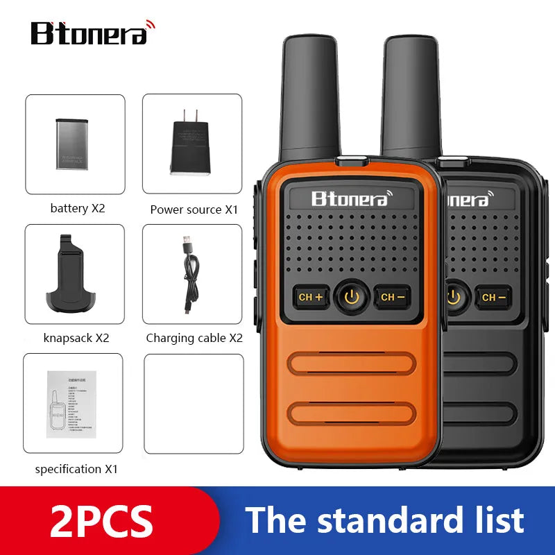 Btoera 2 Pcs Mini Walkie Talkie PMR 446 Portable Two-way Radio Ht PTT Walkie-talkies 5W 16CH UHF 400-470MHz Portable Radio for