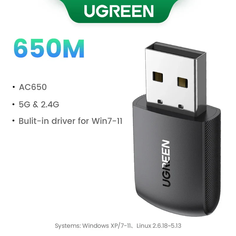 UGREEN Wifi Adapter AC650/AC1300 5G&2.4G WiFi USB Ethernet for PC Laptop Desktop Windows Linux WiFi Antenna Dongle Network Card