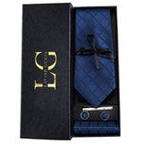 Hi-Tie Navy Plaid For Men Silk Woven Ties Solid Cravat Necktie Set Cufflinks Tie Clip Gift Box for Husband Male HB-1656