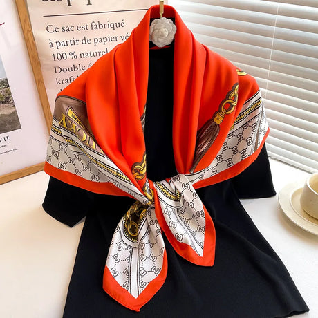 Luxury Women 90x90CM New Twill Silk Big Square Scarf Shawl Fashion Printed Design Summer High Quality Ladies Sunscreen Scarves