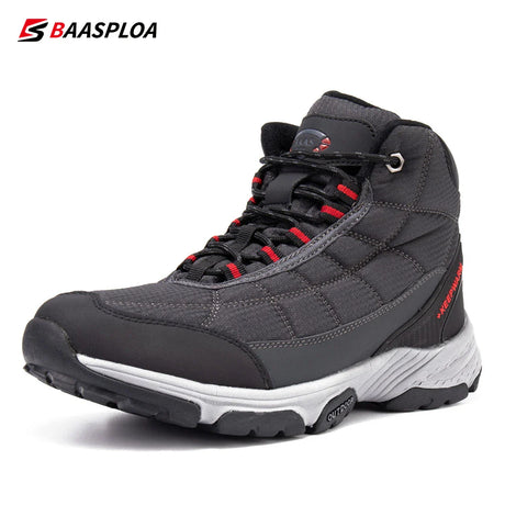 Baasploa Men's  Cotton Shoes Waterproof Outdoor Travel Hiking Shoes Warm Winter Sneakers Casual Walking Shoe Men's Thermal Boots