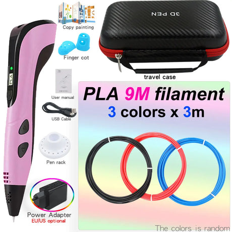 Kids' 3D Printing Pen Set with LED Display - Includes 200M PLA Filament, Power Adapter, and Storage Case - Perfect Gift for Christmas or Birthdays!