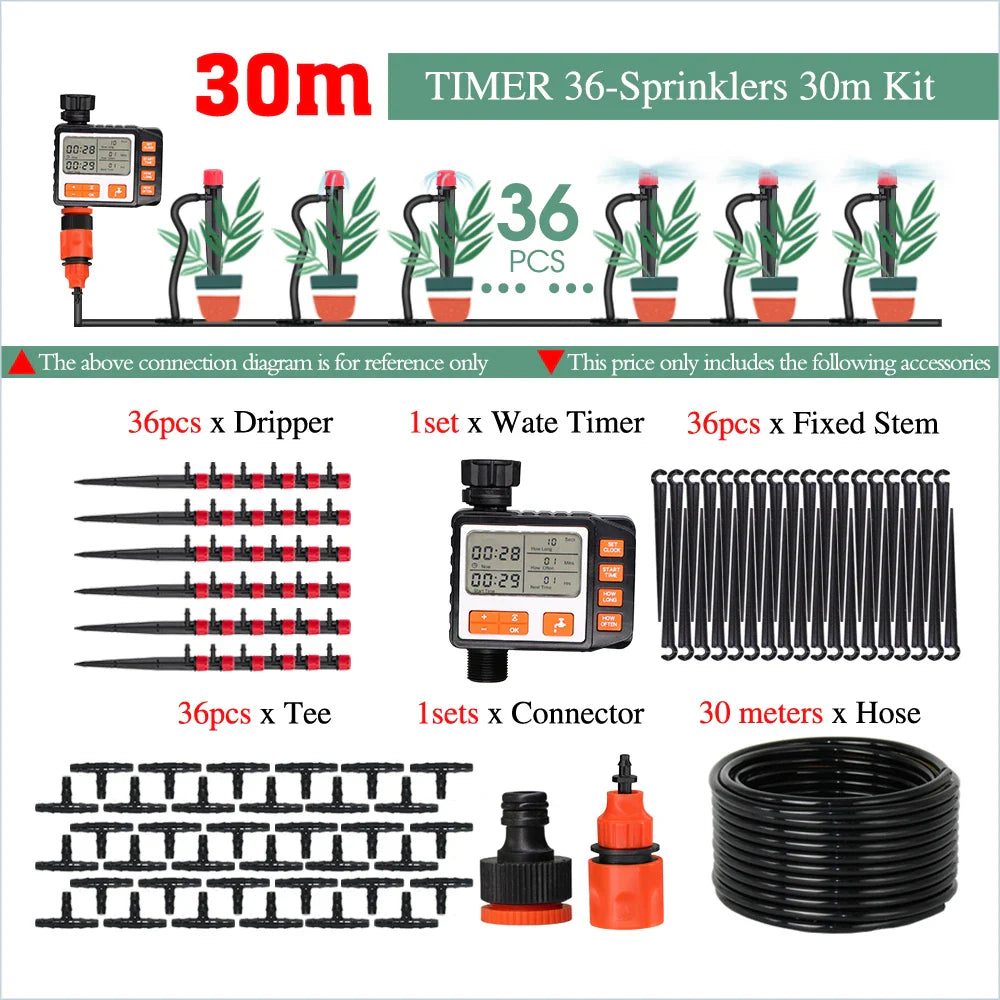 50-5M Garden 13cm Sprinkler Drip Wateing Systems Smart Timer 1/4“ Hose Automatic Irrigation Equipment for Greenhouse Bonsai Yard