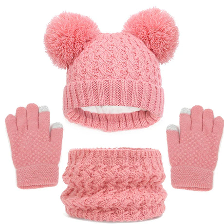 Imitation Cashmere Winter Baby Hat Gloves Scarf Set Fleece Warmer Scarves Thick Knitting Hats Boy Girl Cute Pompom Kids Beanie