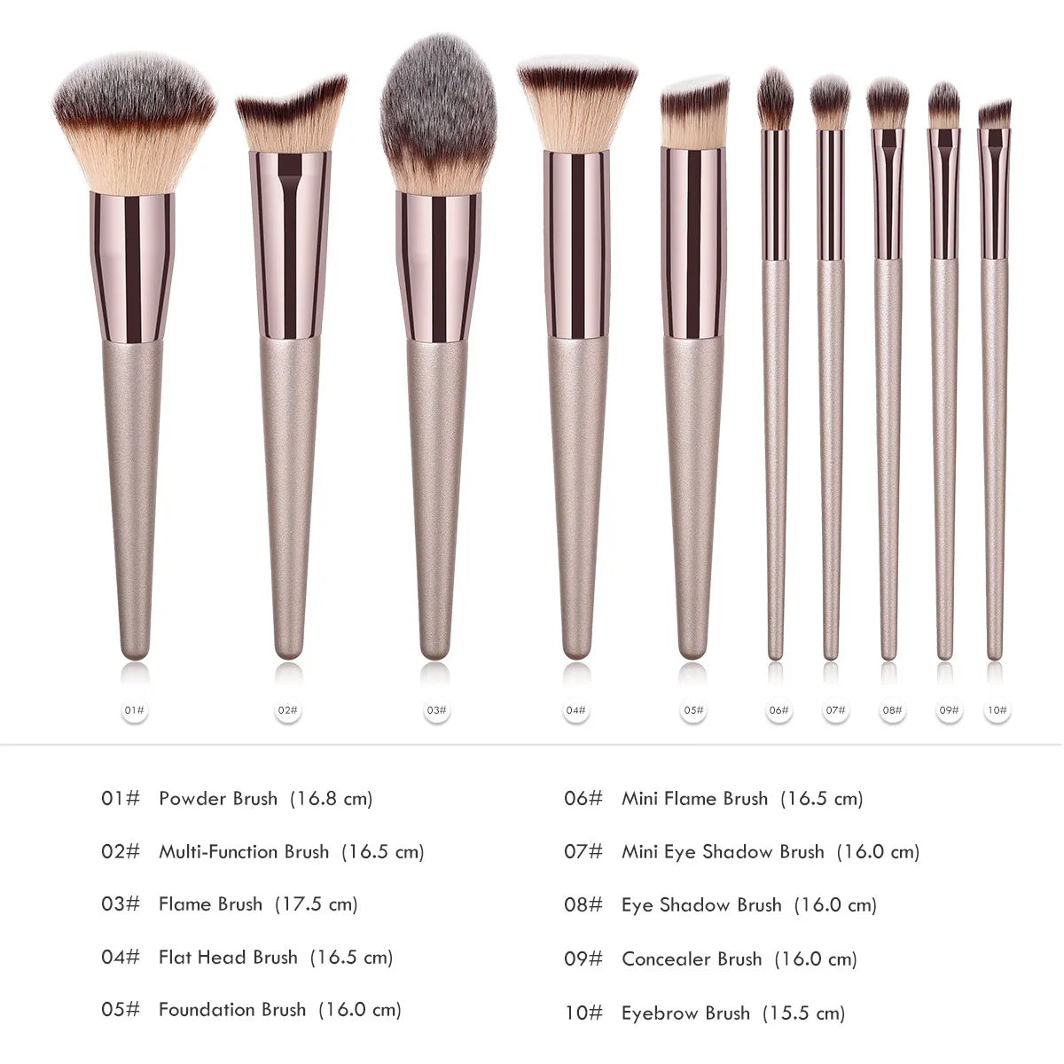 4/10Pcs Champagne Makeup Brushes Set For Cosmetic Foundation Powder Blush Eyeshadow Kabuki Blending Make Up Brush Beauty Tool