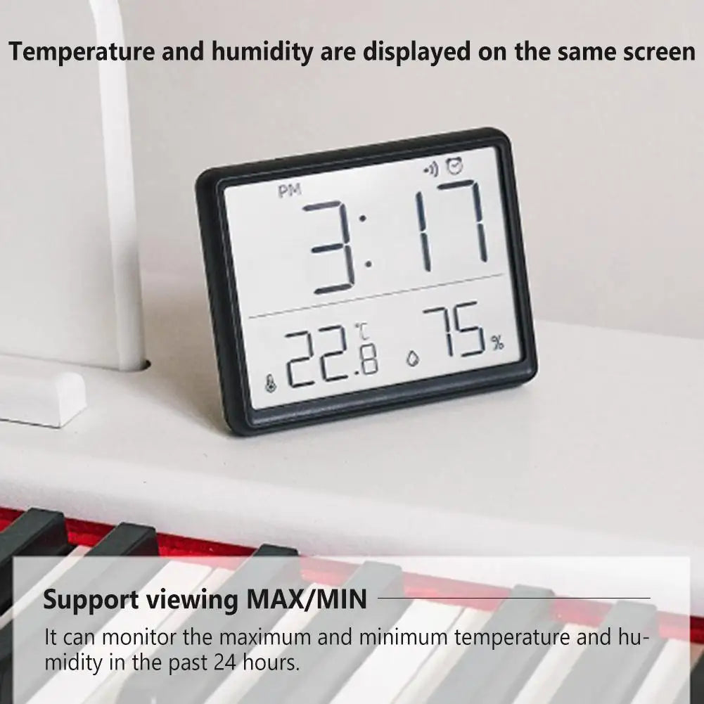 1 Pcs Lcd Digital Alarm Clock Large Screen Displays Multi-functional Magnetic Design Thermometer Meter Humidity Monitor