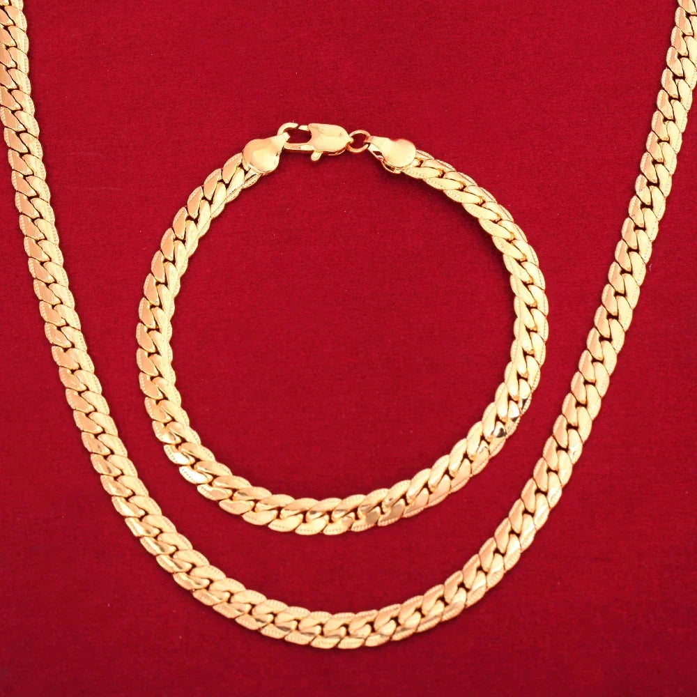 925 Sterling silver 18K gold 6MM chain bracelets neckalce for women fashion Party wedding Noble nice jewelry sets gifts