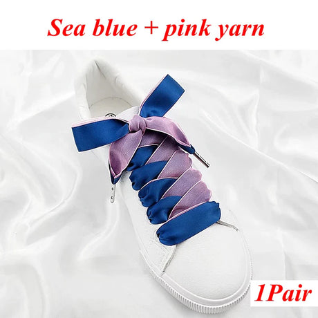 1 Pair Silk Shoe Laces Satin Ribbon Flat Shoelaces Girls Casual Canvas Shoes Double-sided Weaving White Shoe Lace Accessories