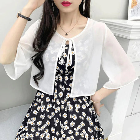 Korean Solid Chiffon Transparent Sunscreen Shawl Female Summer Air Conditioned Blouse Cardigan Neck Guard Cloak Silk Scarf R13