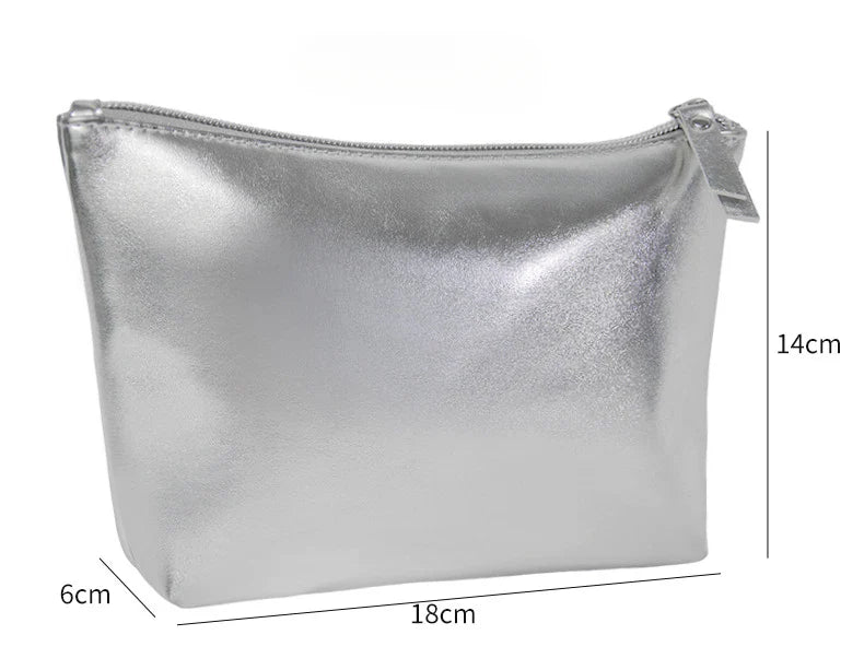 New Fashion Silver Soft Leather Clutch Cosmetic Bag Travel Portable Bathroom Organizer Storage Makeup Bag Toilet Bag Pouch