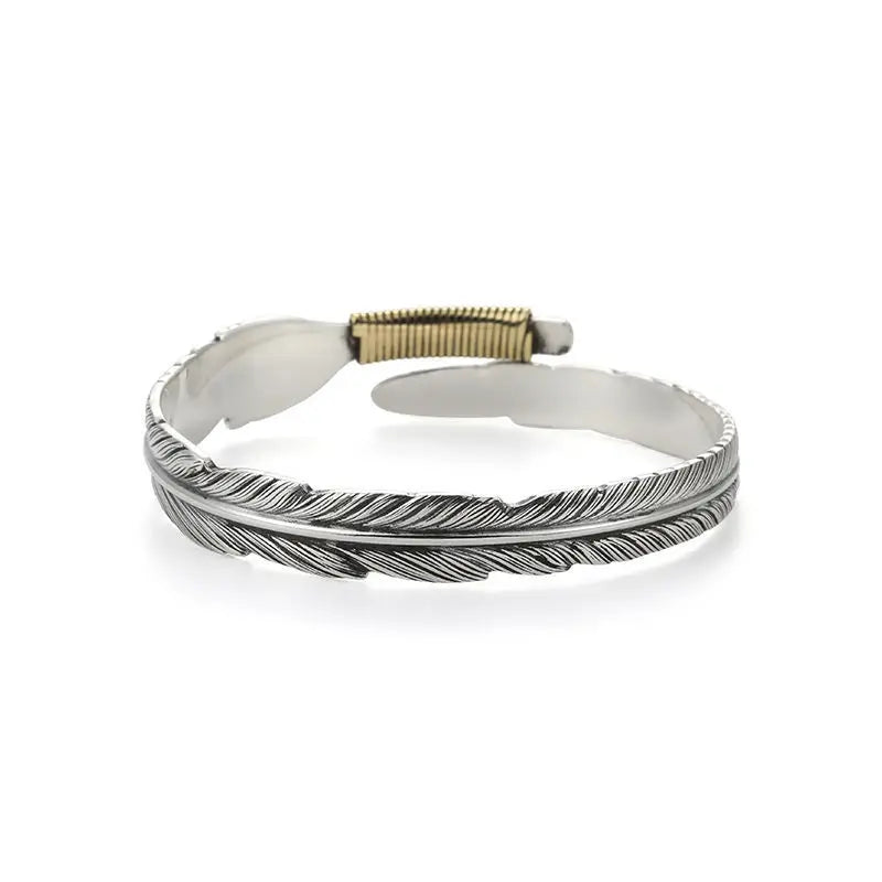 S999feather bracelet, men’s trend, retro foot, Silver Bracelet, personality, simple men’s bracelet