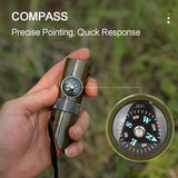 7 in 1 Survival Whistle Portable High Decibel Safety Whistle For Outdoor Camping Hiking Emergency SOS Compass Light Multi Tools