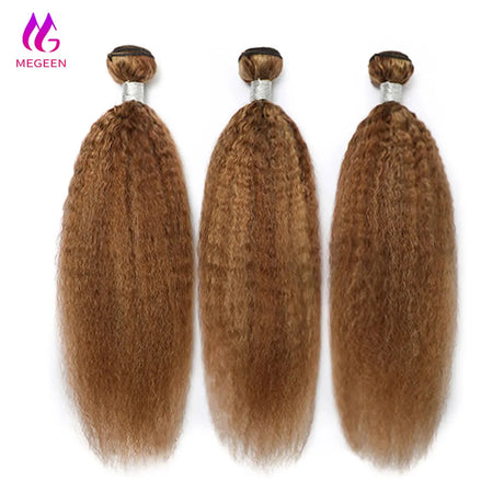 Highlight Kinky Straight Bundles Brazilian P4/27 Ombre Brown Color Human Hair Bundles for Women Yaki Straight Hair Bundles