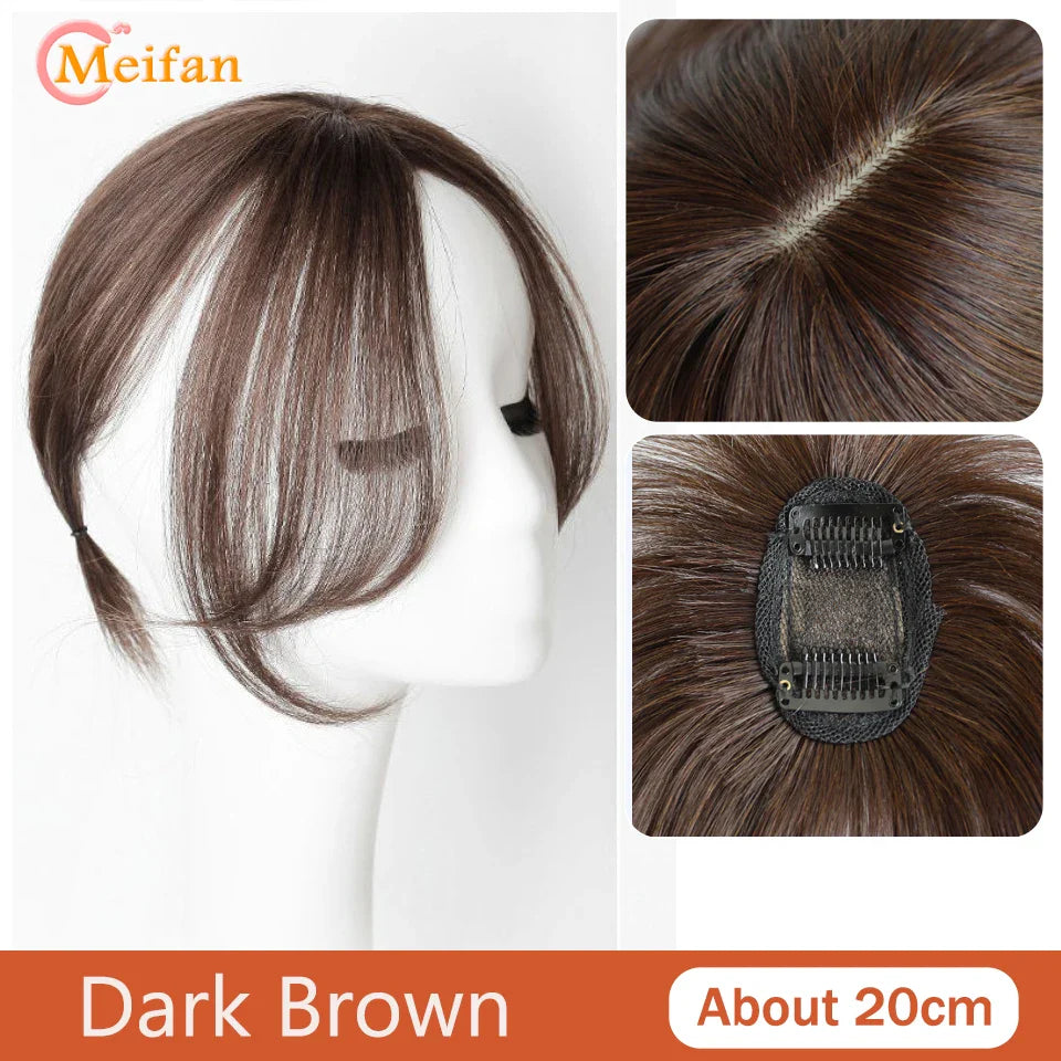 MEIFAN Middle Part Fake Bangs Fringe Synthetic Topper Hairpiece Clip-In Bang Extension Natural Invisible Clourse Hairpiece Women