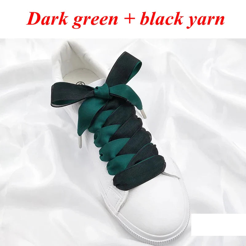 1 Pair Silk Shoe Laces Satin Ribbon Flat Shoelaces Girls Casual Canvas Shoes Double-sided Weaving White Shoe Lace Accessories