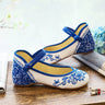 Veowalk Blue Flowers Embroidered Women's Canvas Ballet Flats Vintage Chinese Style Ladies Casual Ankle Strap Cotton Dance Shoes