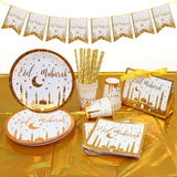 Gold Eid Mubarak Disposable Tableware Star Moon Gilded Plate Cup Gift Box EID Party Supplies 2024 Ramadan Mubarak Kareem Decor