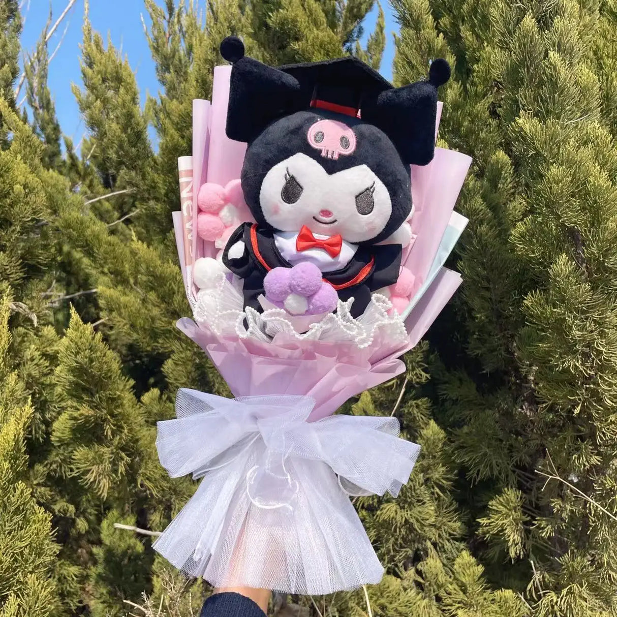 Cartoon My Melody Kuromi Cinnamoroll With graduation hats Handmade Sanrio Bouquet Valentine's Day Christmas Graduation Gifts