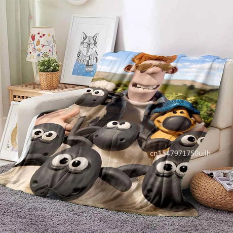 Cartoon Sheep S-Shaun Blanket Children Flannel Blanket Portable Home Travel Camping Sofa Picnic Blanket