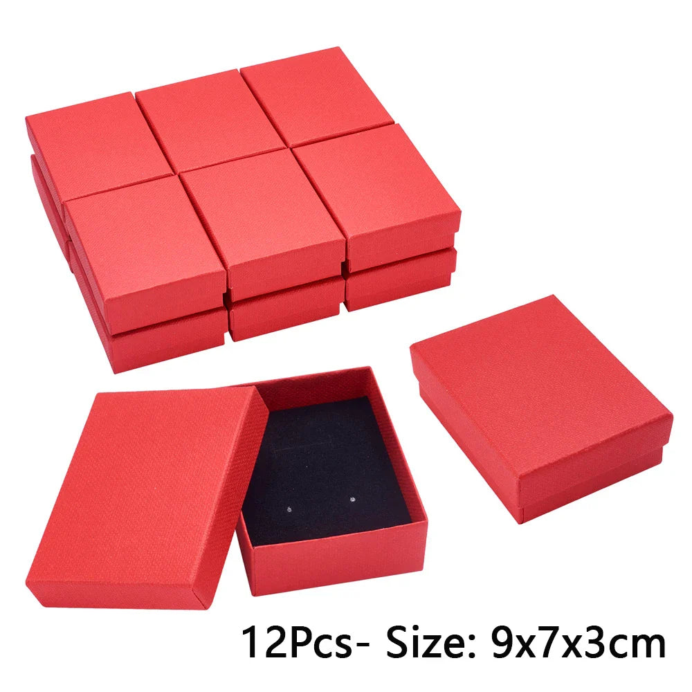 pandahall Cardboard Jewelry box Set Gift Boxes for Earrings Ring Necklace Packing jewelry organizer Display Boxes 9x7x3cm 12pcs