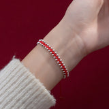 La monada 24cm Lucky 925 Silver Rope Bracelets Women Silver Bead Red Thread Line String Bracelets For Women Girl Adjustable