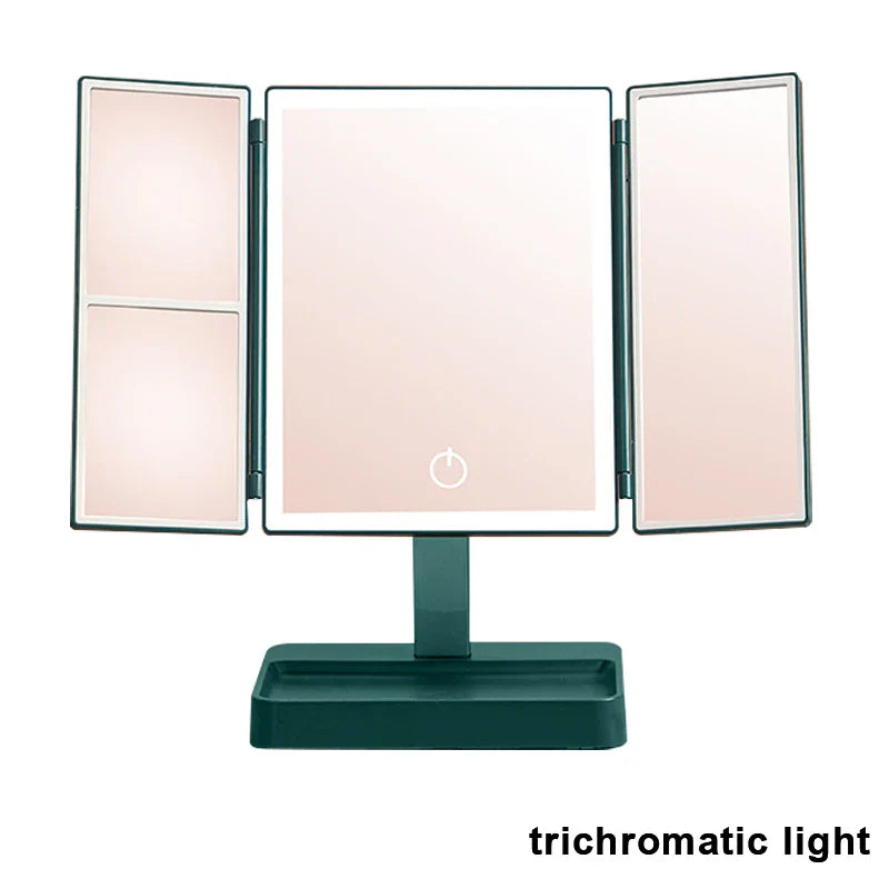 72 LED Light Vanity Mirror 1/2/3X Magnifying Cosmetic 3 Folding Makeup Mirrors 270 Rotation Stepless Dimmer Beauty Table Mirrors