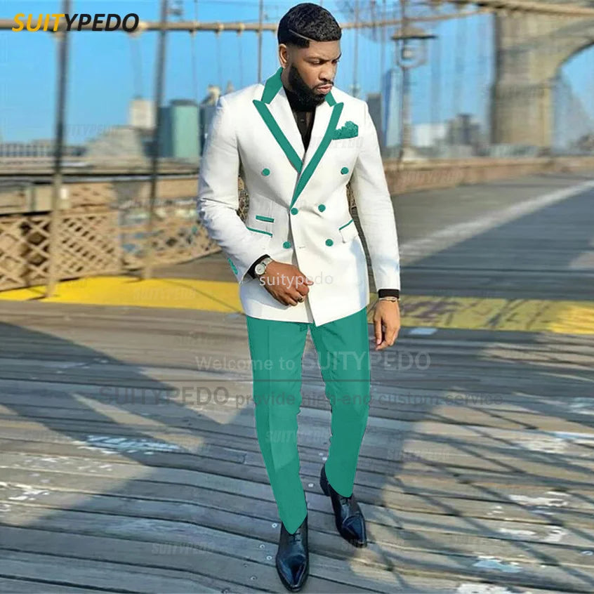 Fashion White Men Suits Slim Fit Double Breasted Blazer Pants 2 Pieces Tailor-made Luxury Business Party Wedding Tuxedos for Men