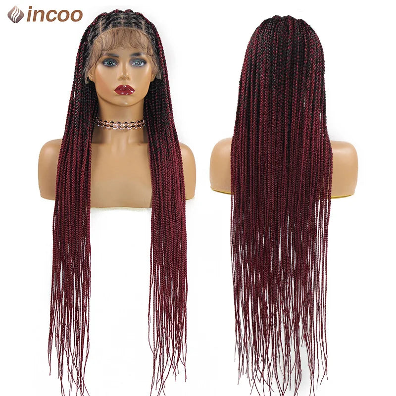 Cornrow Box Braided Wigs 36inch Long jumbo Knotless African Braiding Hair With Baby Hair Synthetic Full Lace Front Wigs Hair Wig