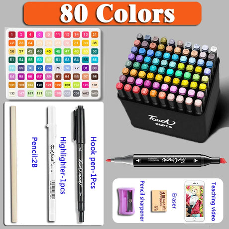 12-262PCS Colores Markers Pen Set Painting Brush Drawing Manga Highlighter School Art Supplies For Artist Korean Stationery