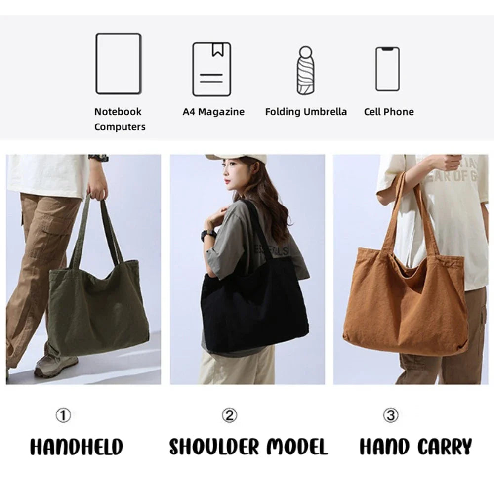 Women Canvas Shopping Bag Large Capacity Eco Handbag Reusable Harajuku Commuter Bags Simple Tote Bag Foldable Shoulder Bag 2024