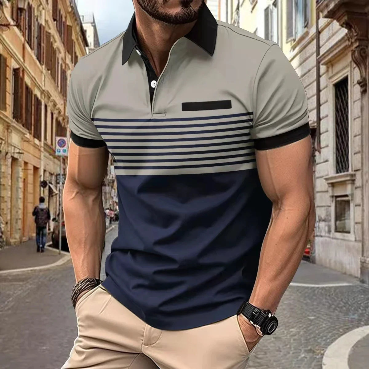 Summer New Men's Polo Shirt with High Quality Polo Collar Short Sleeve Casual Fake Pocket Business Fashion European Size Polo Sh