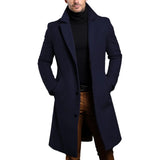 Atutumn Winter Long Warm Wool Trench Coat For Men Solid Color Single Breasted Luxury Wool Blends-Overcoat Tops Coats Clothing