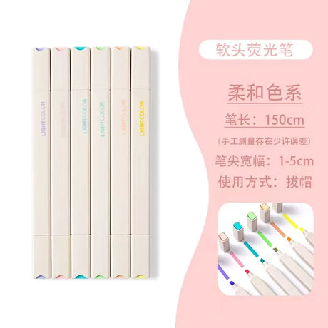 4/6PCS Kawaii Candy Color Double Tip Highlighter Pens Pastel Highlighters Stationery Markers Aesthetic Stationary Supplies Pen