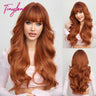 Long Curly Orange Brown Ombre Synthetic Wavy Wigs with Bangs Ginger Cosplay Party Wig for Women Afro Natural Hair Heat Resistant