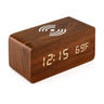 Voice Control Wooden Digital Alarm Clock Wireless Charging Temperature Date Night Mode Table Clock 3 Alarm 12/24H LED Clock