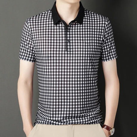 Men Polo Shirt Tops Short Sleeve for Summer Retro Vintage Plaids Casual Plus Size 3XL 4XL 100kg Solid Color 00398