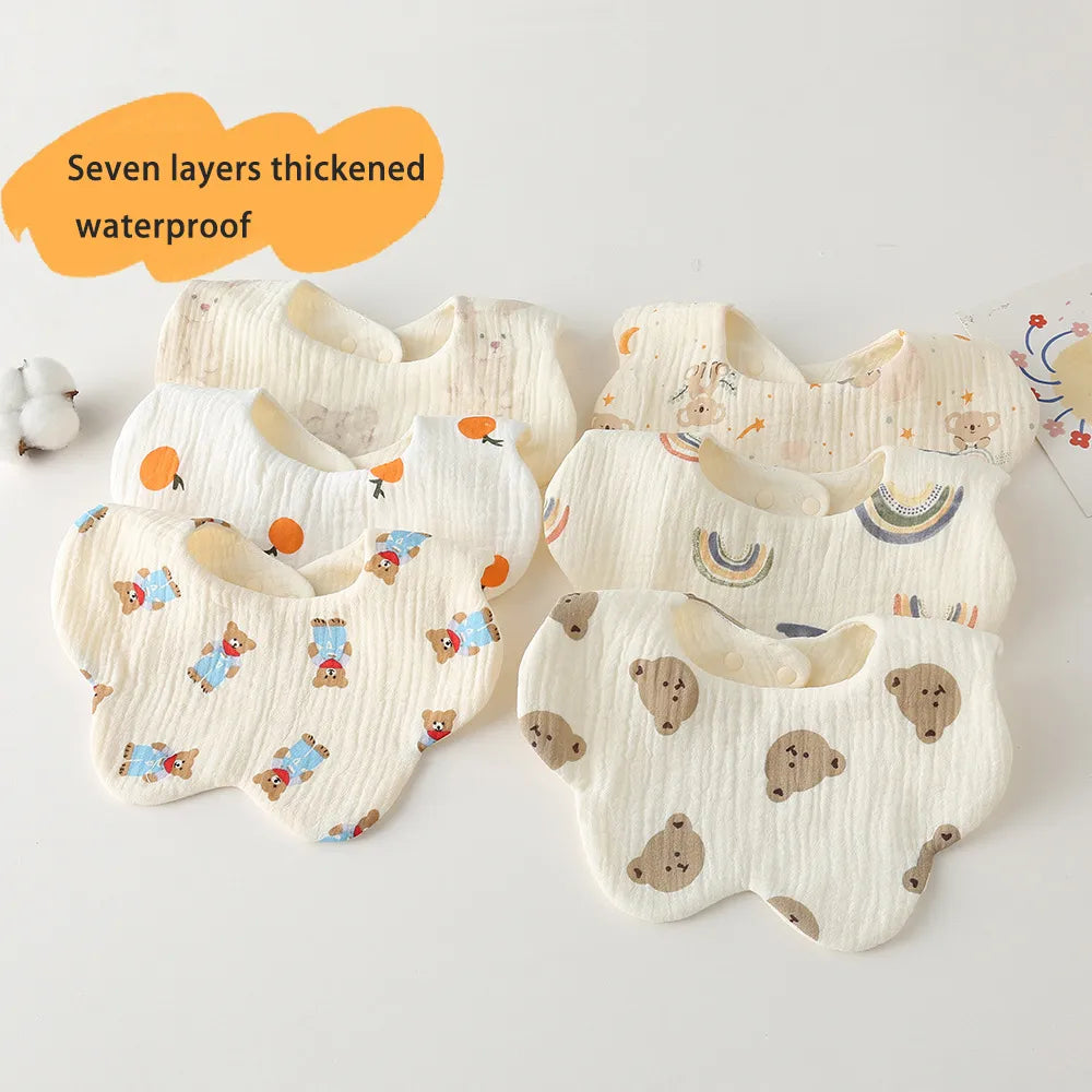 New Thickened 7 Layers Cotton Waterproof Baby Bibs Cute Print Saliva Towel Newborn Burp Cloths for Boys Girls Feeding Drool Bib