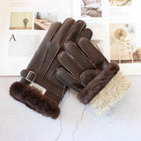 Sheepskin Fur Gloves Men's Thick Winter Warm Large Size Outdoor Windproof Cold Hand Stitching Sewn Leather Finger Gloves