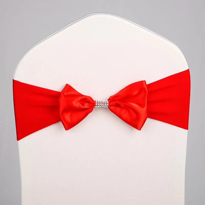 10pcs/50pcs Free Tie Wedding Satin Chair Sash Elastic Stretch Spandex Chair Bow Band For Banquet Hotel Birthday Party Decoration