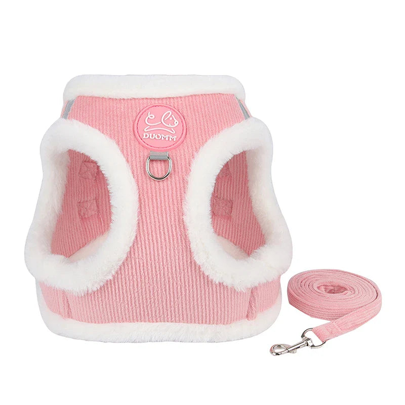 Winter Pet Vest Cute Cat Towing Rope Comfortable Warm Plush Chest Back Towing Rope Dog Rope Reflective Collar Fashion Clothes