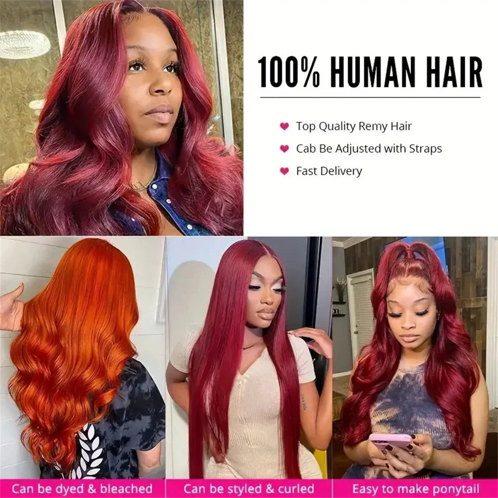 13x6 Straight Hd Transparent Lace Front Wigs  99J Burgundy Human Hair Brazilian 13x4 Straight Wigs For Women Lace Front Wigs