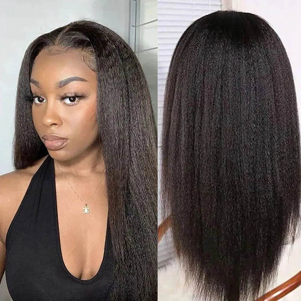 Lace Front Wigs Kinky Straight Human Hair Wig HD Transparent Yaki Straight Lace Frontal Human Hair Wigs for Woman Human Hair